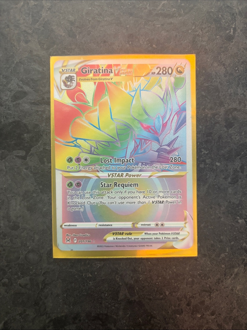 Pokemon Giratina VSTAR Rainbow Holo Card - Yellow Border